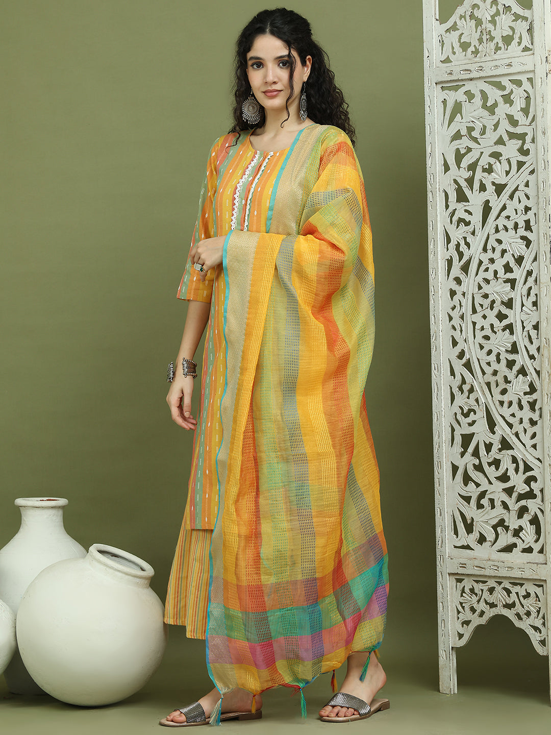 DesiQlo Women kurta sets - Yellow - JOKPL_2138Mus_D70Mul_1570_Mustard_