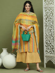 Lace Work, Woven Design straight Kurta Palazza & Dupatta ( JOKPL 2138Mus D70Mul 1570 Mustard )