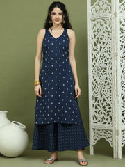 Printed Cotton Kurta Palazzo Set ( JOKPL 2138N 1585 Navy )