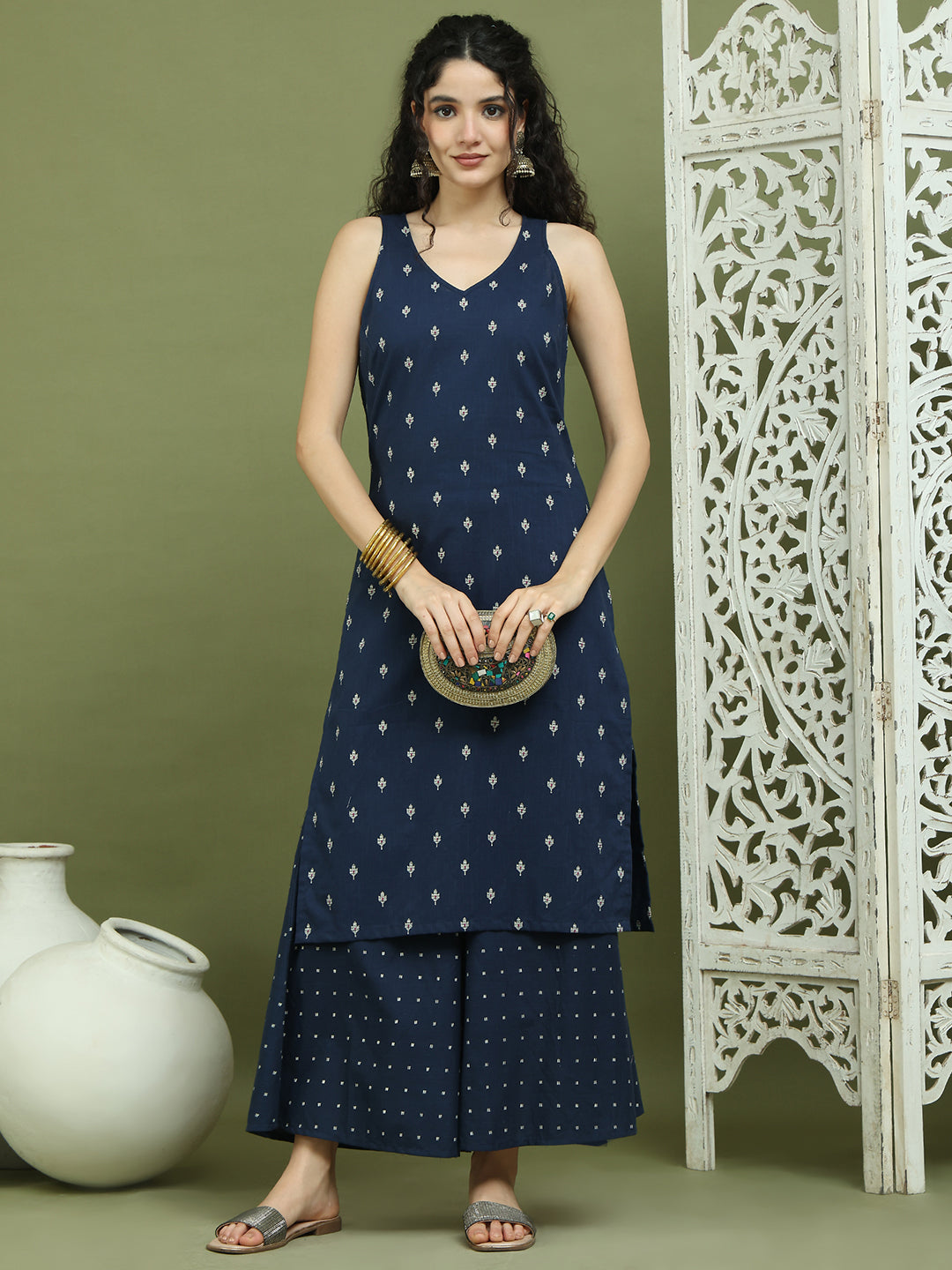DesiQlo Women kurta sets - Blue - JOKPL_2138N_1585_Navy_S