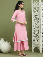 Lace Work, Woven Design straight Kurtas for Women ( JOK 1588 Pink )