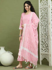 Lace Work, Woven Design straight Kurta Palazzo With Dupatta ( JOKPL 2138Pi D10P 1588 Pink )