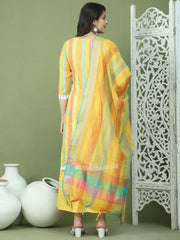 Lace Work, Woven Design straight Kurta Palazzo Dupatta Set ( JOKPL 2138Y D70Mul 1589 Yellow )