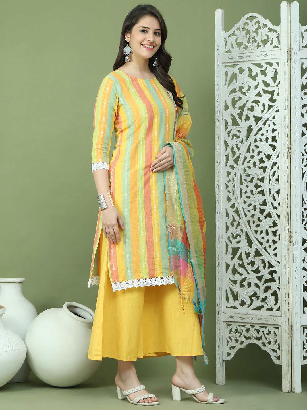 DesiQlo Women kurta sets - Yellow - JOKPL_2138Y_D70Mul_1589_Yellow_S