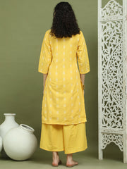 Lace Work, Woven Design straight Kurtas for Women ( JOK 1570 Yellow )