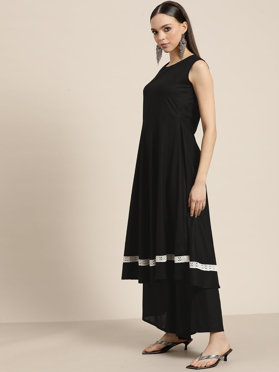 Women's Ikkat Dupatta Anarkali Kurta and Palazzo Set - Rayon