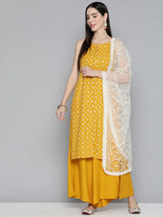 Printed Kurta with Palazzos & With Chikankari Dupatta ( JOKPL D28W 1495 Mustard )-JOKPL-D28W-1495