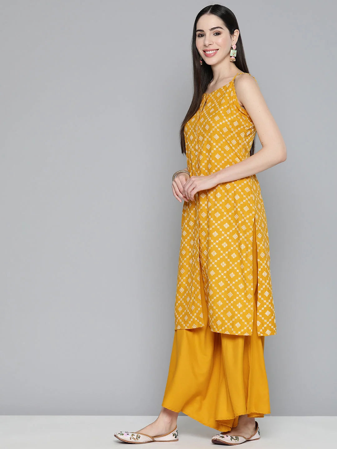 Printed Kurta Palazzo Set with Chikankari Dupatta | Rayon