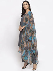 Women Grey Solid Kurta with Palazzos & Gorgette Printed Dupatta ( JOKPL D2B 1312 Grey )-JOKPL-D2B-1312