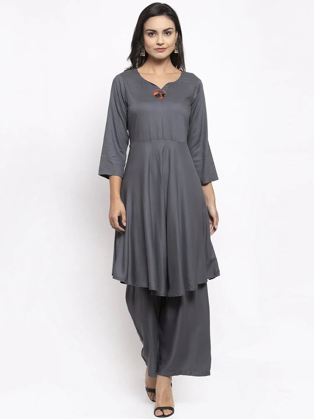 Grey Kurta Palazzo Set - Women's Rayon Kurta and Palazzo Set
