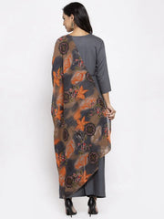 Women Grey Solid Kurta with Palazzos & Gorgette Orange Printed Dupatta ( JOKPL D2O 1312 Grey )-JOKPL-D2O-1312