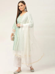 Women Blue Ethnic Motifs Jacquard Kurta with Palazzos & With Dupatta-JOKPL-D31W