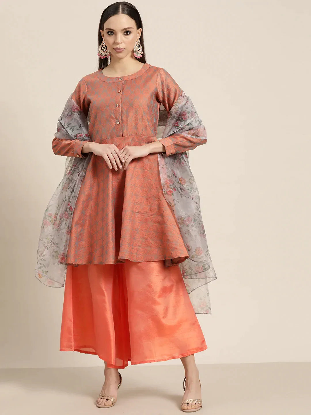 DesiQlo Women Kurta sets - Orange - JOKPL_D34W_1480_Orange_S