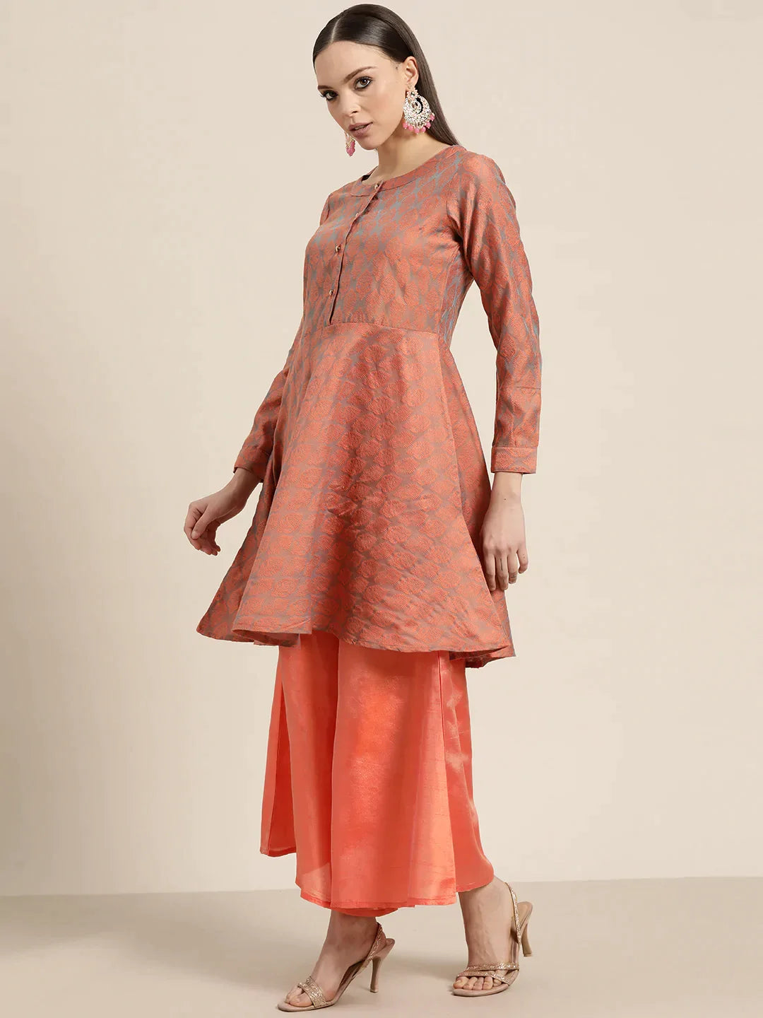 DesiQlo Women Kurta sets - Orange - JOKPL_D34W_1480_Orange_S