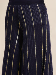 Embroidered Sequinned Kurta with Palazzos & Dupatta ( JOKPL D37N 1475 Navy )