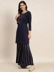 Embroidered Sequinned Kurta with Palazzos & Dupatta ( JOKPL D37N 1475 Navy )