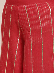 Embroidered Sequinned Kurta with Palazzos & Dupatta ( JOKPL D37R 1475 Red )