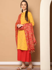 Women Woven Design Kurta with Palazzos & With Dupatta ( JOKPL D37R 1555 Yellow )-JOKPL-D37R
