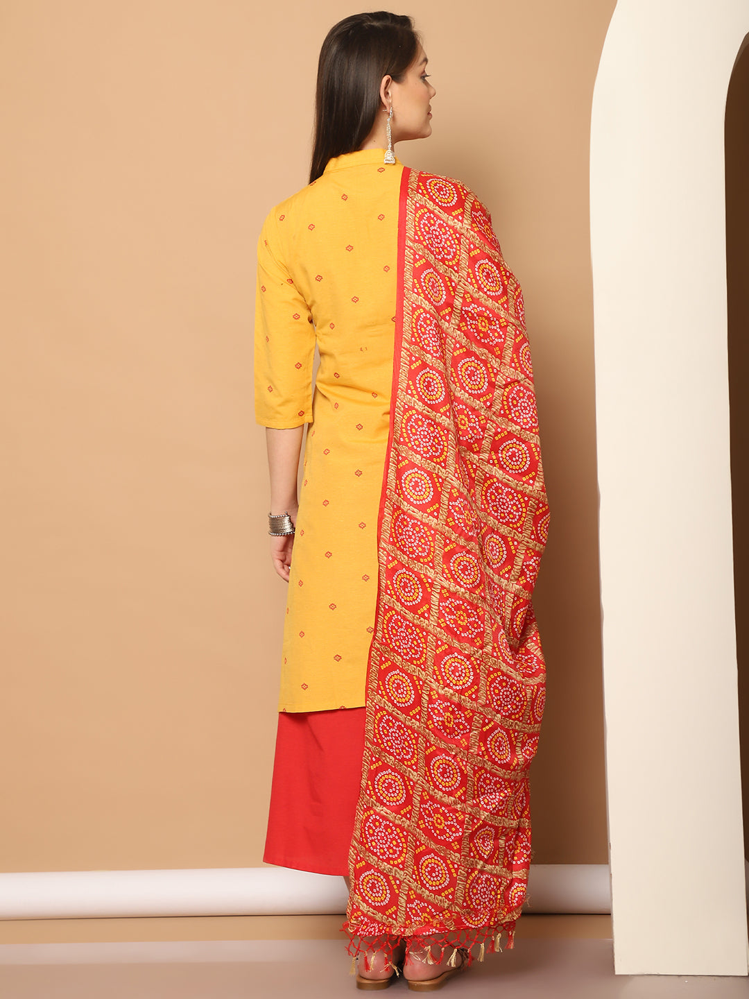 Yellow Woven Design Kurta Palazzo Set for Women-With Dupatta