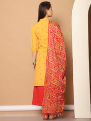 Women Woven Design Kurta with Palazzos & With Dupatta ( JOKPL D37R 1555 Yellow )-JOKPL-D37R