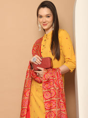 Women Woven Design Kurta with Palazzos & With Dupatta ( JOKPL D37R 1555 Yellow )-JOKPL-D37R