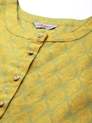 Women Floral Pleated Dupion Silk Jacquard Kurta with Palazzos & Dupatta ( JOKPL D40Y 1480 Yellow )