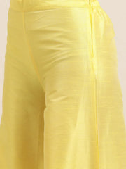 Women Floral Pleated Dupion Silk Jacquard Kurta with Palazzos & Dupatta ( JOKPL D40Y 1480 Yellow )
