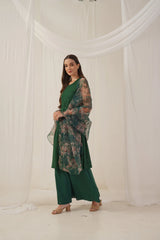 Women Embroidered Sequinned Kurta & Palazzos With Dupatta-DSQ