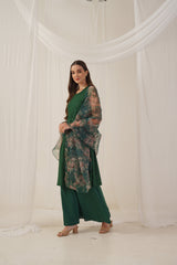 Women Embroidered Sequinned Kurta & Palazzos With Dupatta-DSQ