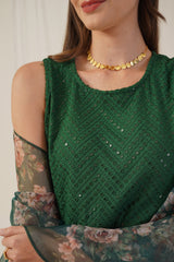 Women Embroidered Sequinned Kurta & Palazzos With Dupatta-DSQ