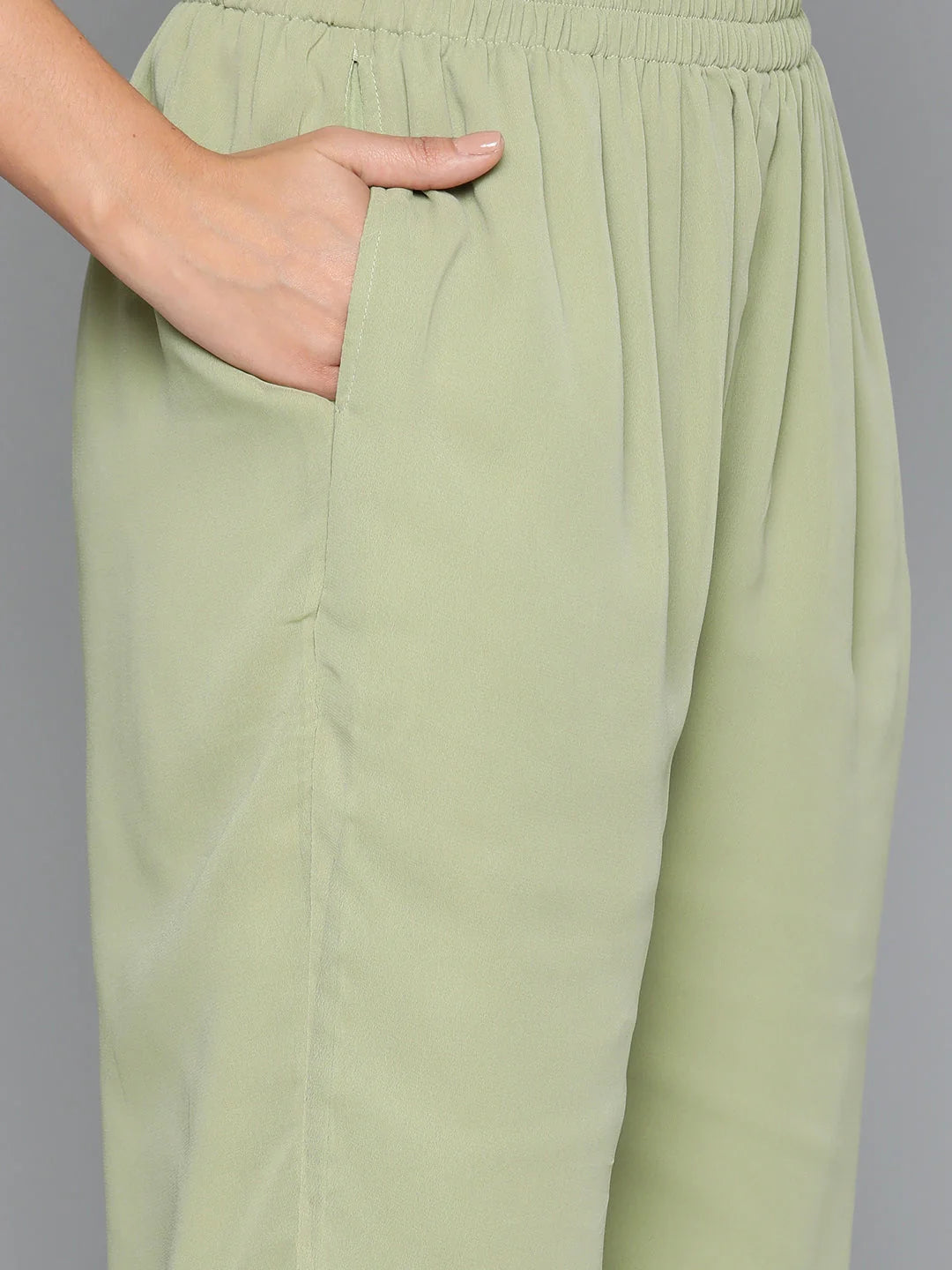 Green Printed Kurta Palazzo Set with Dupatta - Ethnic Motifs