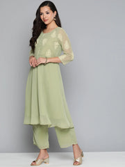 Ethnic Motifs Green Printed Georgette Kurta with Palazzos & With Dupatta ( JOKPL D43G 1484 Green )-JOKPL-D43G-1484