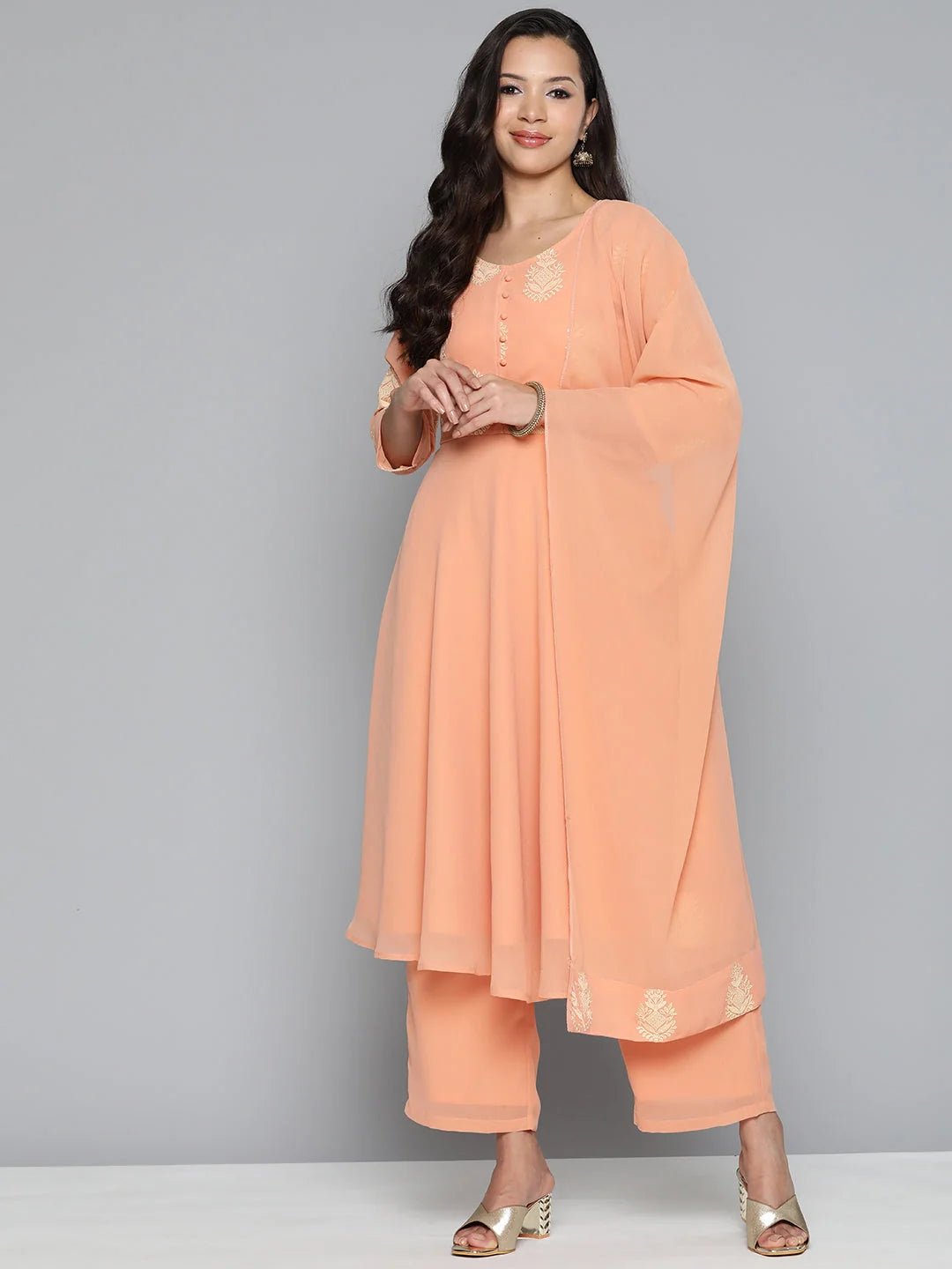 Peach Ethnic Motifs Kurta Palazzo Set | Women's Palazzo Sets