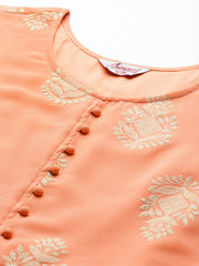 Ethnic Motifs Peach Printed Georgette Kurta with Palazzos & With Dupatta ( JOKPL D43P 1484 Peach )-JOKPL-D43P-1484