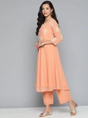 Ethnic Motifs Peach Printed Georgette Kurta with Palazzos & With Dupatta ( JOKPL D43P 1484 Peach )-JOKPL-D43P-1484