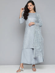 Leheriya Sequinned Kurta with Palazzos & With Dupatta ( JOKPL D44G 1485 Grey )-JOKPL-D44G-1485