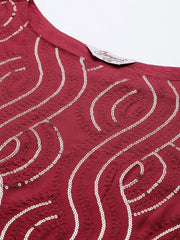 Maroon Leheriya Sequinned Kurta with Palazzos & With Dupatta ( JOKPL D44M 1485 Maroon )-JOKPL-D44M-1485