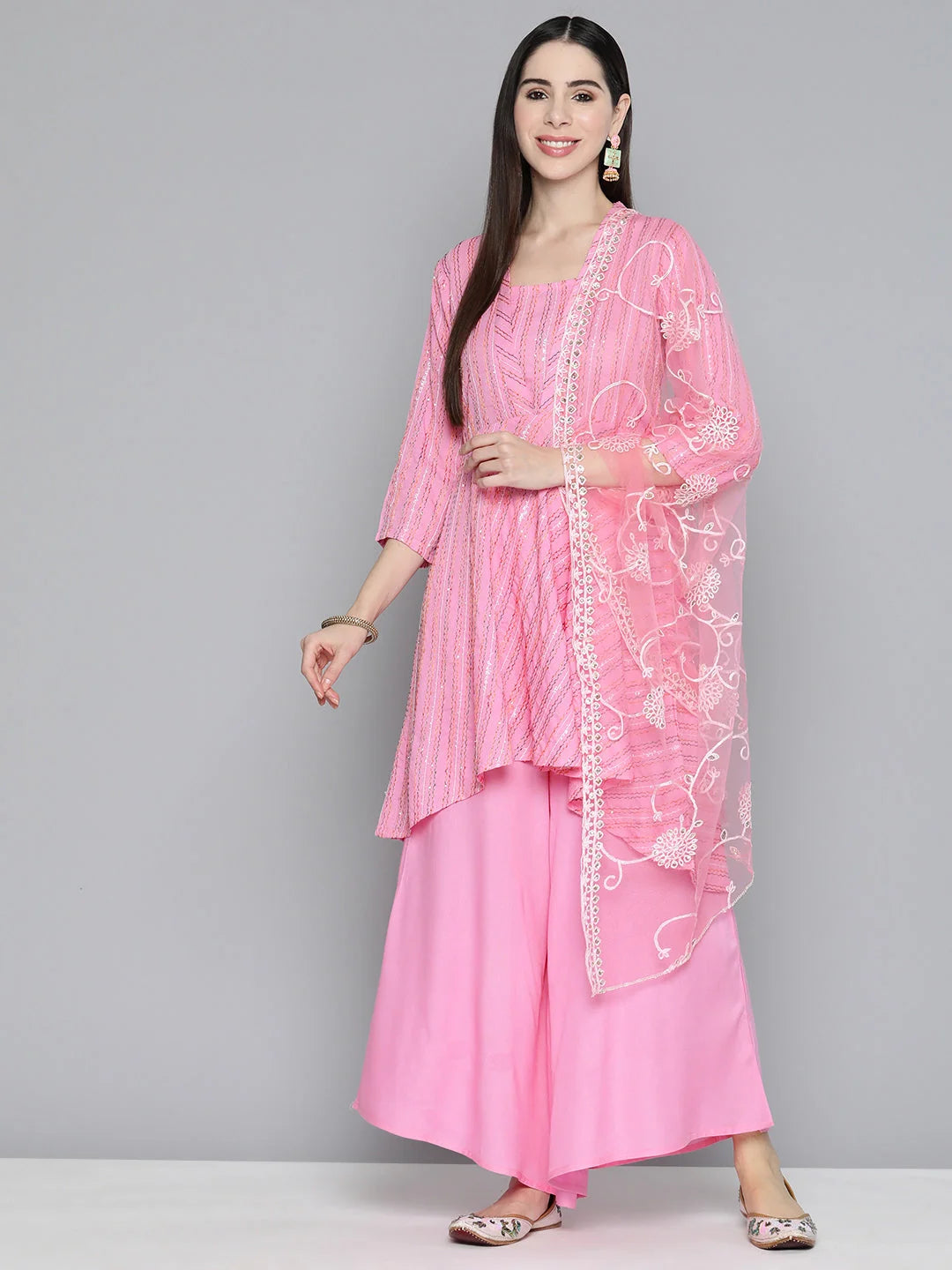 Pink Sequinned Kurta Palazzo Set | Women's Palazzo Sets