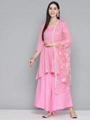 Pink Sequinned Kurta with Palazzos & With Dupatta ( JOKPL D44P 1493 Pink )-JOKPL-D44P-1493