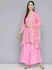 Pink Sequinned Kurta with Palazzos & With Dupatta ( JOKPL D44P 1493 Pink )-JOKPL-D44P-1493