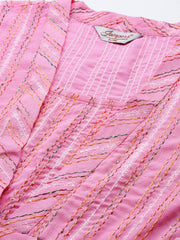 Pink Sequinned Kurta with Palazzos & With Dupatta ( JOKPL D44P 1493 Pink )-JOKPL-D44P-1493