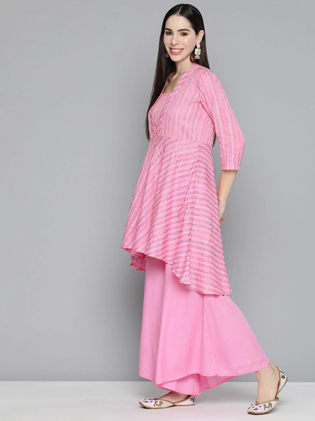 Pink Sequinned Kurta Palazzo Set | Women's Palazzo Sets