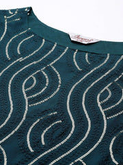 Teal Leheriya Sequinned Kurta with Palazzos & With Dupatta ( JOKPL D44T 1485 Teal )-JOKPL-D44T-1485