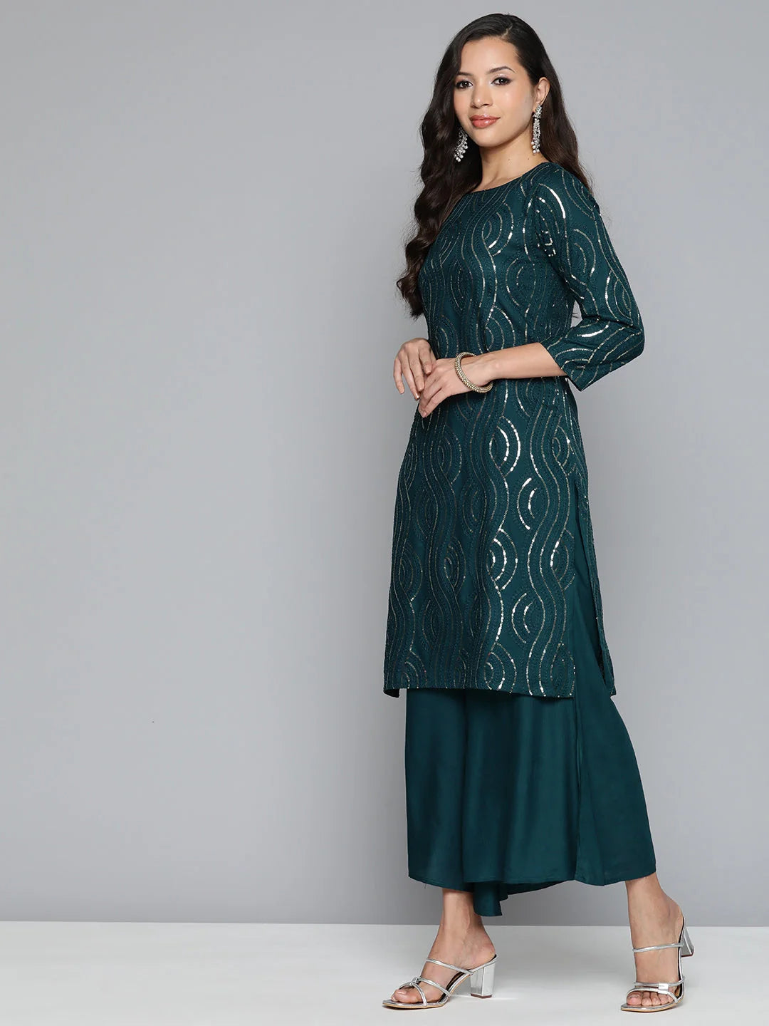 Teal Leheriya Kurta Palazzo Set | Women's Kurta and Palazzo Set