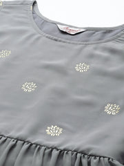 Floral Printed Pleated Grey Georgette Kurta with Palazzos & With Dupatta ( JOKPL D45 Gry 1497 Grey )-JOKPL-D45-Gry-1497