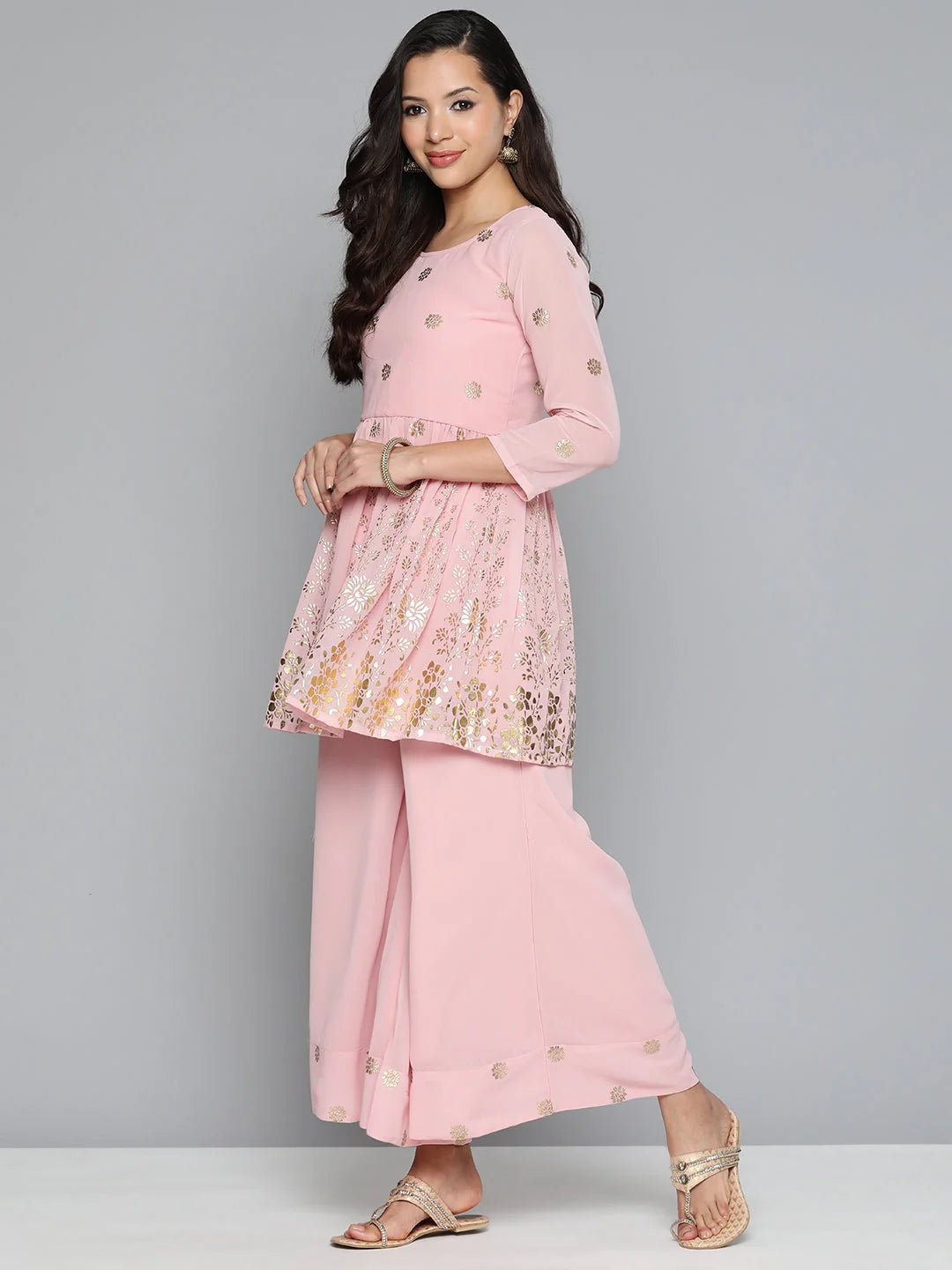 Pink Floral Kurta Palazzo Set | Women's Palazzo Sets