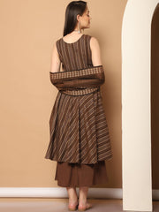 Woven Design flared kurta pallazos dupatta set-JOKPL-D46BR