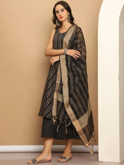 Woven Design flared kurta pallazos dupatta set-JOKPL-D46B