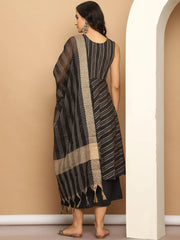 Woven Design flared kurta pallazos dupatta set-JOKPL-D46B