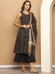 Woven Design flared kurta pallazos dupatta set-JOKPL-D46B